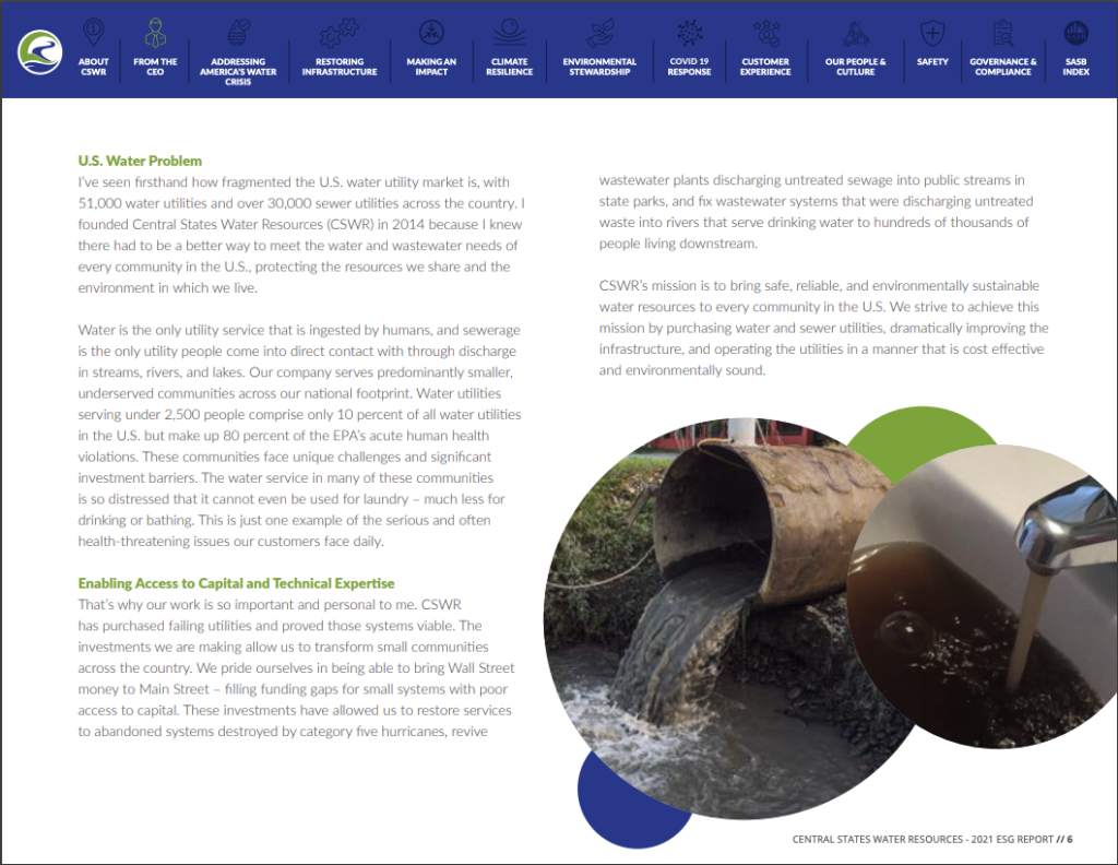 CSWR's ESG report extract which outlines their M&A investment thesis